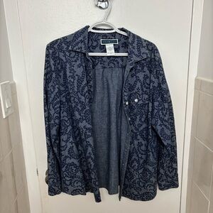 Karen Scott Womens Blue Paisley Print Button Up Shirt Top